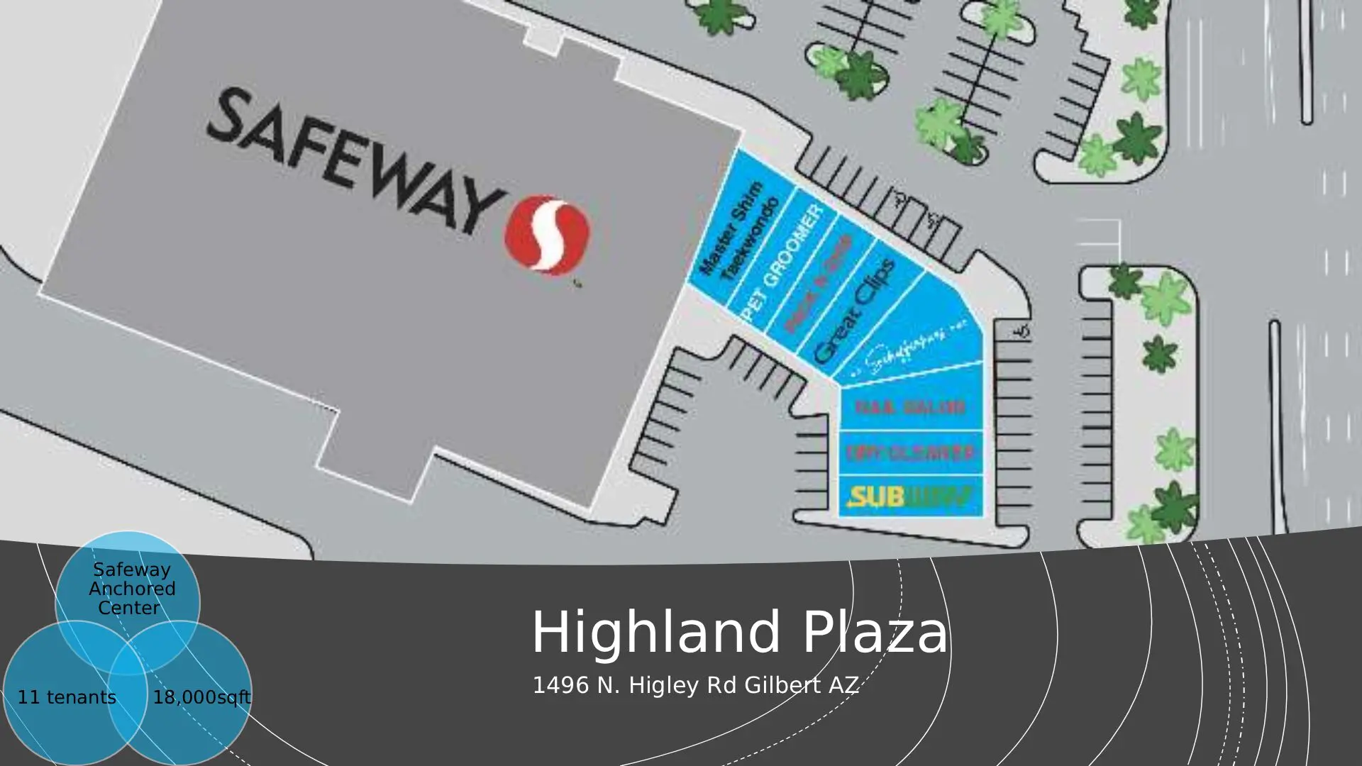 Shopping center layout with Safeway store